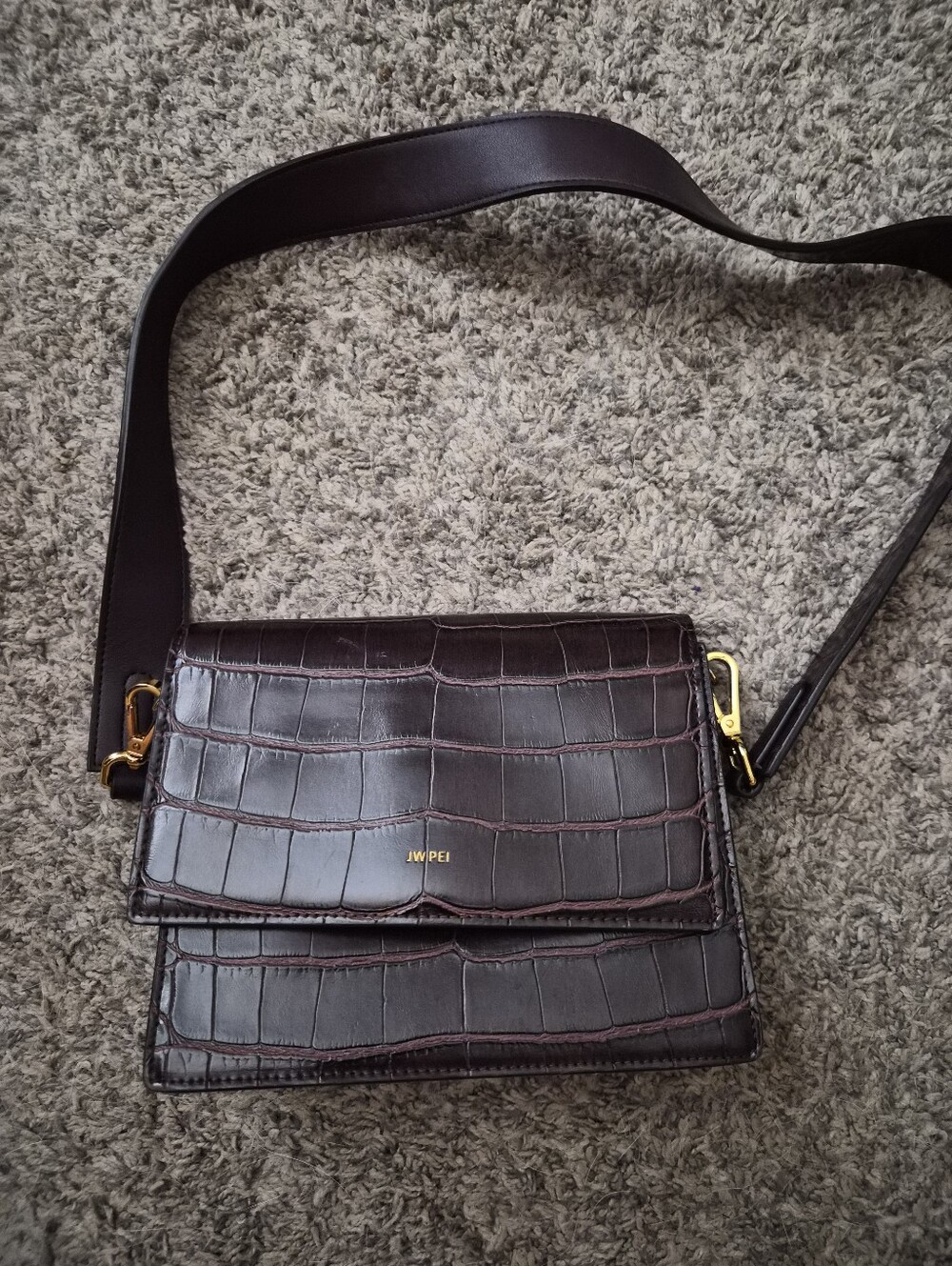 JW PEI Croc-Embossed Flap Shoulder Bag